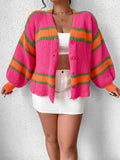 Qutie Plus Striped Pattern Lantern Sleeve Cardigan