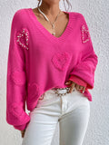 Heart Pattern Drop Shoulder Sweater