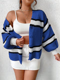 Qutie Plus Striped Pattern Lantern Sleeve Cardigan