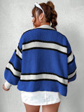 Qutie Plus Striped Pattern Lantern Sleeve Cardigan