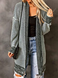 Heathered Drop Shoulder Open Front Coat