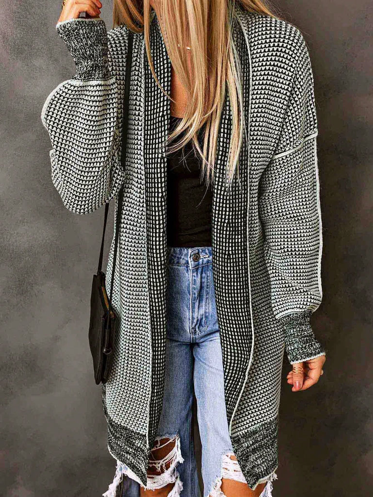 Heathered Drop Shoulder Open Front Coat