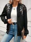 Contrast Sequin Drop Shoulder Zip Up Bomber Jacket