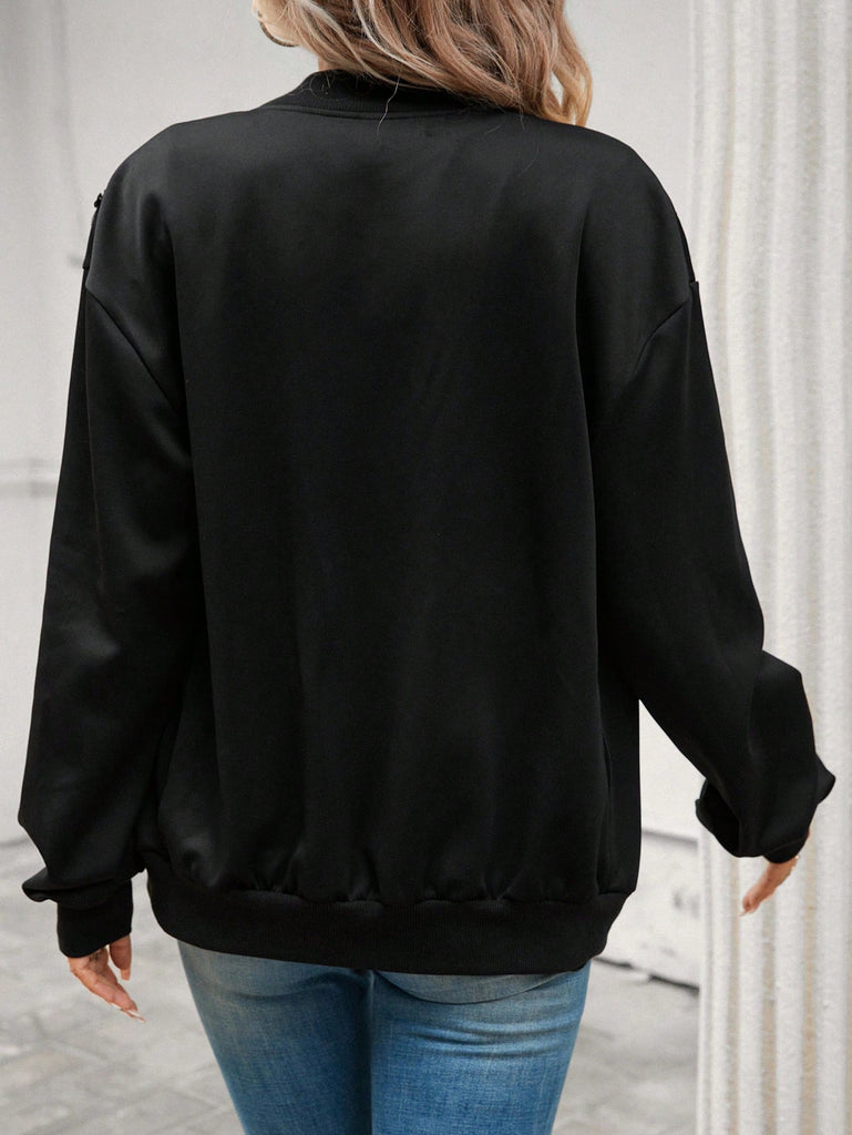 Contrast Sequin Drop Shoulder Zip Up Bomber Jacket