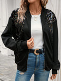 Contrast Sequin Drop Shoulder Zip Up Bomber Jacket