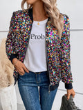 Zip Up Sequin Bomber Jacket