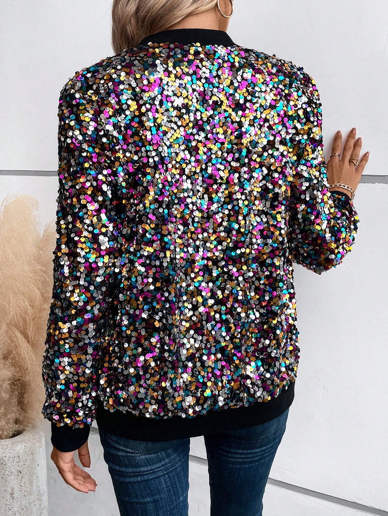 Zip Up Sequin Bomber Jacket