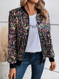 Zip Up Sequin Bomber Jacket