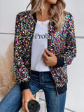 Zip Up Sequin Bomber Jacket