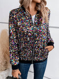 Zip Up Sequin Bomber Jacket