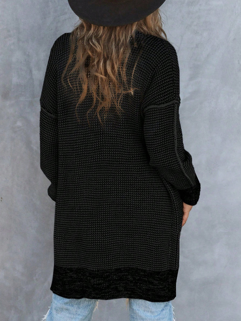 Heathered Drop Shoulder Open Front Coat