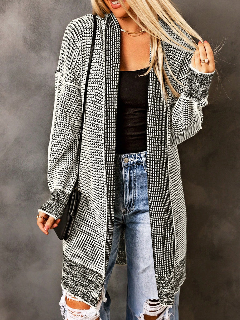 Heathered Drop Shoulder Open Front Coat