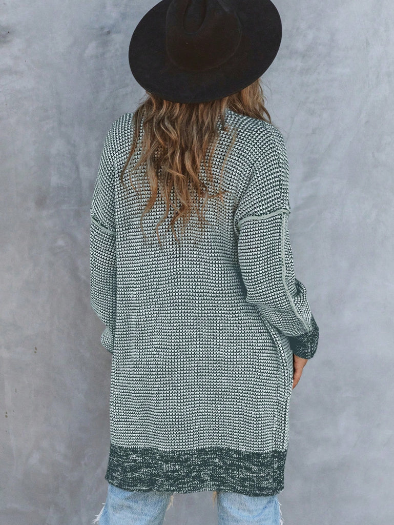 Heathered Drop Shoulder Open Front Coat
