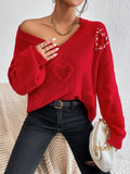 Heart Pattern Drop Shoulder Sweater