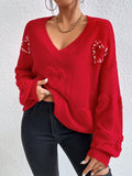 Heart Pattern Drop Shoulder Sweater