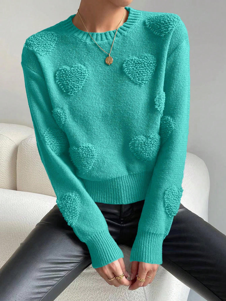 Heart Knit Drop Shoulder Sweater