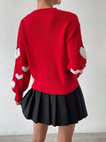 Heart Knit Drop Shoulder Sweater