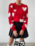 Heart Knit Drop Shoulder Sweater