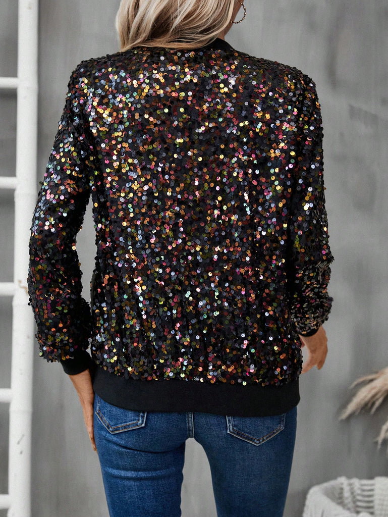 Zip Up Sequin Bomber Jacket