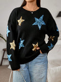 Plus Sequin Star Pattern Drop Shoulder Sweater