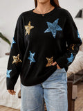 Plus Sequin Star Pattern Drop Shoulder Sweater