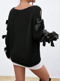 Butterfly Bow Decorated Drop Shoulder Sweater