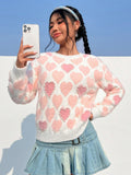 Heart Patterned Sweater With Beaded Pearls