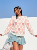 Heart Patterned Sweater With Beaded Pearls