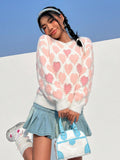 Heart Patterned Sweater With Beaded Pearls