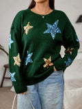 Plus Sequin Star Pattern Drop Shoulder Sweater
