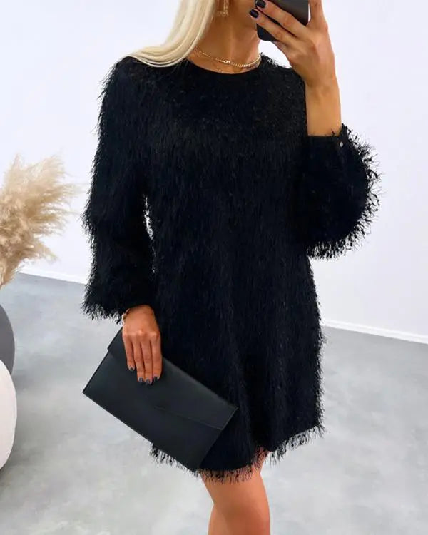 Fluffy Long Sleeve Casual Dress (up to XL)