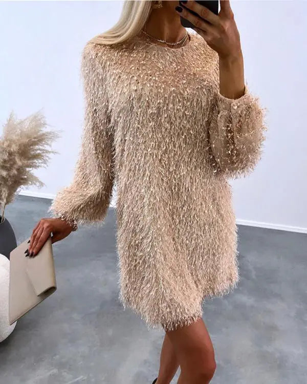 Fluffy Long Sleeve Casual Dress (up to XL)