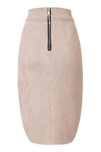 Bellivera Women Faux Suede Leather Pencil Skirt, Spring Fall Casual Midi Skirts Spring and Summer Hip Wrapped Back Split FF21 Camel L