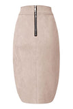 Bellivera Women Faux Suede Leather Pencil Skirt, Spring Fall Casual Midi Skirts Spring and Summer Hip Wrapped Back Split FF21 Camel L