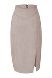 Bellivera Women Faux Suede Leather Pencil Skirt, Spring Fall Casual Midi Skirts Spring and Summer Hip Wrapped Back Split FF21 Camel L
