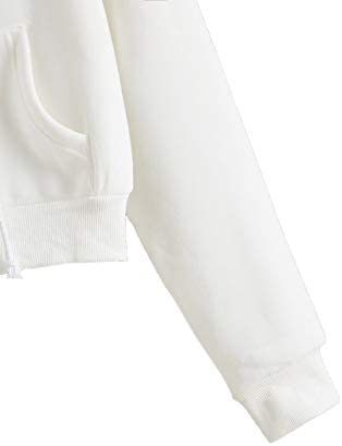 Women's Crop Zip Up Pocket Drawstring Basic Zipper Hooded Sweatshirt