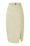 Bellivera Women Faux Suede Leather Pencil Skirt, Spring Fall Casual Midi Skirts Spring and Summer Hip Wrapped Back Split FF21 Camel L