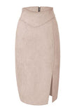 Bellivera Women Faux Suede Leather Pencil Skirt, Spring Fall Casual Midi Skirts Spring and Summer Hip Wrapped Back Split FF21 Camel L