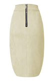 Bellivera Women Faux Suede Leather Pencil Skirt, Spring Fall Casual Midi Skirts Spring and Summer Hip Wrapped Back Split FF21 Camel L