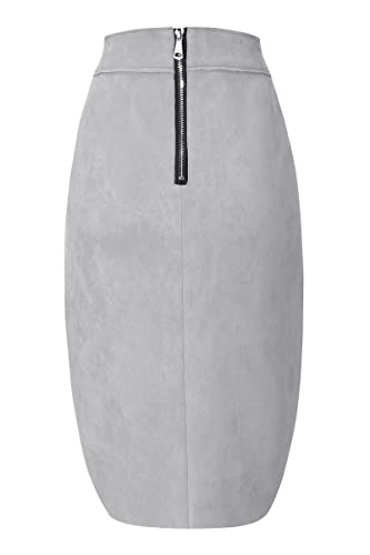 Bellivera Women Faux Suede Leather Pencil Skirt, Spring Fall Casual Midi Skirts Spring and Summer Hip Wrapped Back Split FF21 Camel L