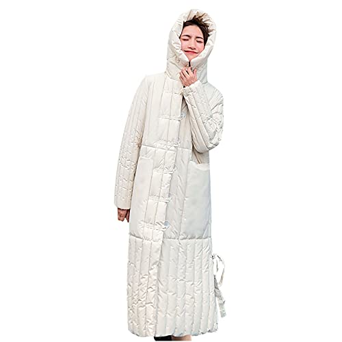 Womens Puffer Jackets Ankle Length Thicken Winter Coats Folds Stripe Overcoat Warm Padded Loose Down Coat Beige