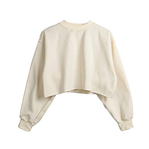 Women Pullover Cropped Hoodies Long Sleeves Sweatshirts Casual Crop Tops for Fall Winter ( Apricot)