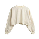 Women Pullover Cropped Hoodies Long Sleeves Sweatshirts Casual Crop Tops for Fall Winter ( Apricot)