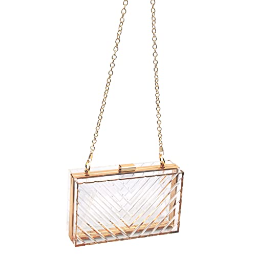 Women Acrylic Transparent Gold star Evening Bags Purses Clutch Vintage Banquet Handbag (Pink) Medium