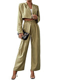 Women's Open Front Crop Blazer and Plicated Detail Tailored Pants Green