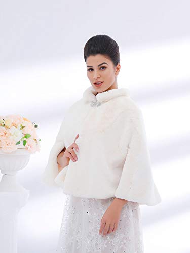 Women's Faux Fur Shawls Cape and Wraps Bridal Cloak Coat Fur Cover Up for Bride and Bridesmaids . (Beige)