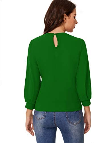 Women's 3/4 Long Sleeve Casual Office Blouse for Work Round Neck Top Plain Shirt