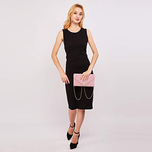Ladies' Velvet Evening Clutch Handbag Formal Party Clutch For Women With Chain Strap (Rose)