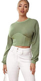 Women's Elegant Tight Hem Long Sleeve Round Neck Drop Shoulder Pullover Sweatshirt