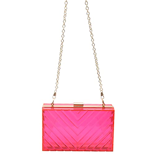 Women Acrylic Transparent Gold star Evening Bags Purses Clutch Vintage Banquet Handbag (Pink) Medium